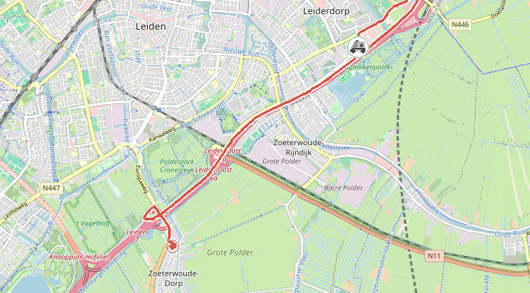 Kaart van de omgeving van de melding, met de kazerne die is gealarmeerd