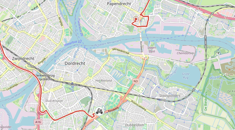 Kaart van de omgeving van de melding, met de kazerne die is gealarmeerd
