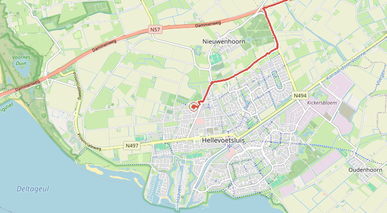Kaart van de omgeving van de melding, met de kazerne die is gealarmeerd