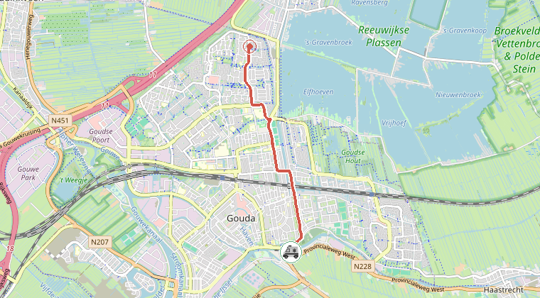 Kaart van de omgeving van de melding, met de kazerne die is gealarmeerd