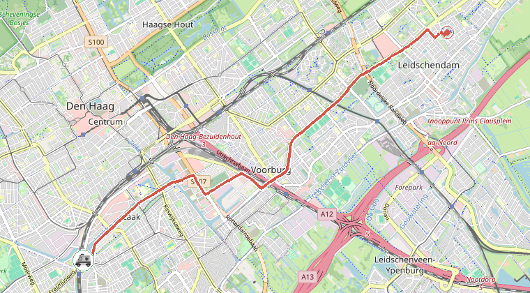 Kaart van de omgeving van de melding, met de kazerne die is gealarmeerd