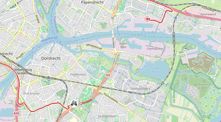 Kaart van de omgeving van de melding, met de kazerne die is gealarmeerd