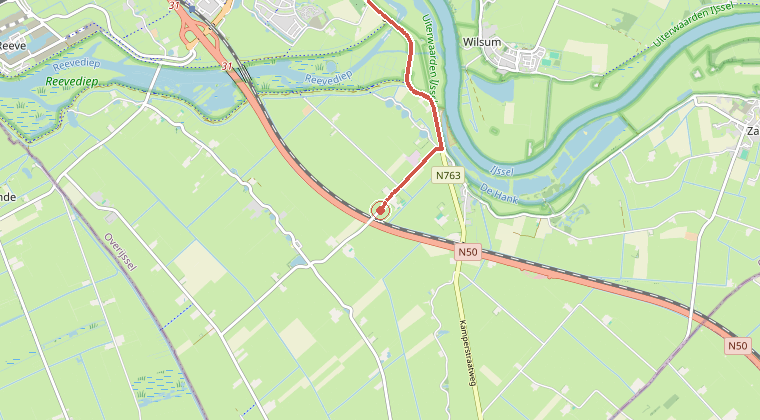 Kaart van de omgeving van de melding, met de kazerne die is gealarmeerd