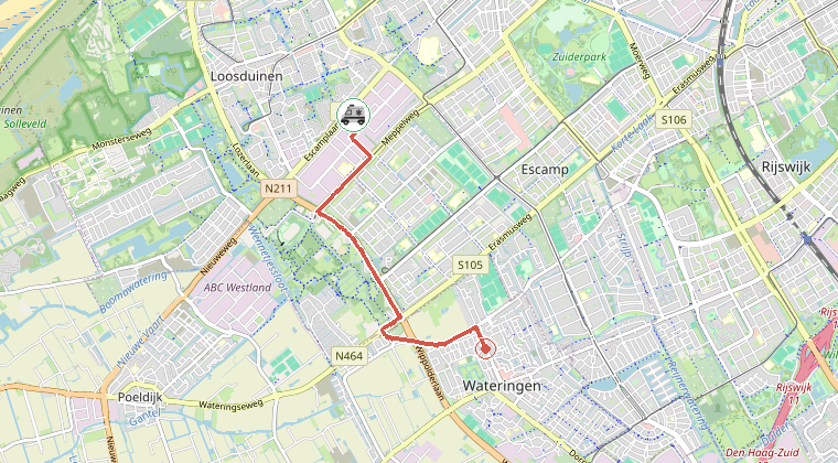 Kaart van de omgeving van de melding, met de kazerne die is gealarmeerd