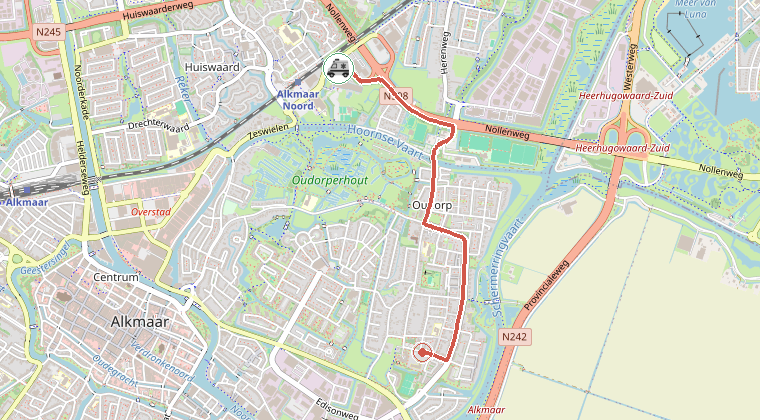 Kaart van de omgeving van de melding, met de kazerne die is gealarmeerd