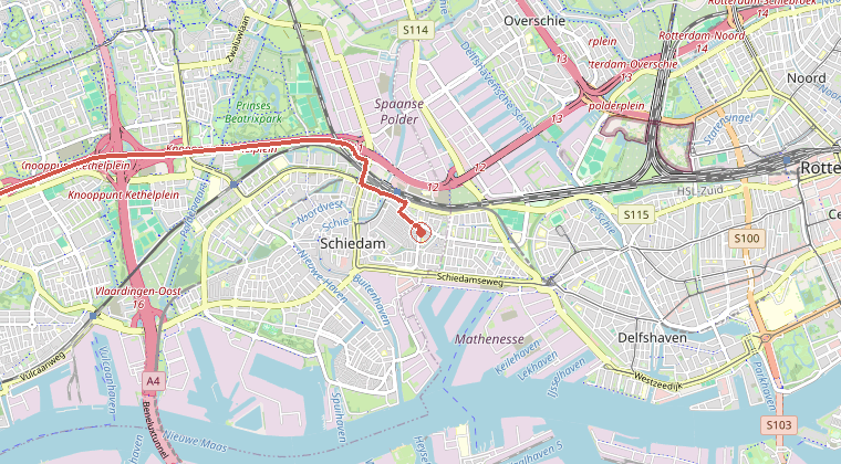 Kaart van de omgeving van de melding, met de kazerne die is gealarmeerd