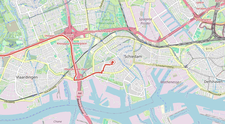 Kaart van de omgeving van de melding, met de kazerne die is gealarmeerd