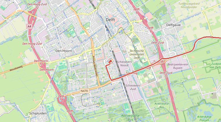 Kaart van de omgeving van de melding, met de kazerne die is gealarmeerd