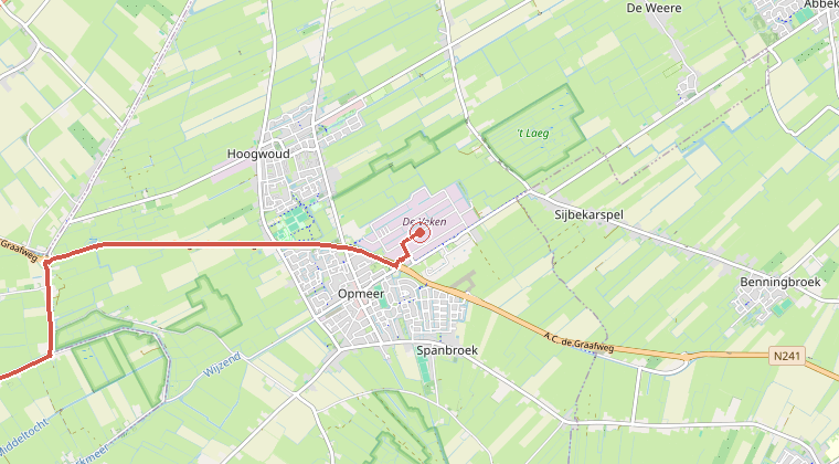 Kaart van de omgeving van de melding, met de kazerne die is gealarmeerd