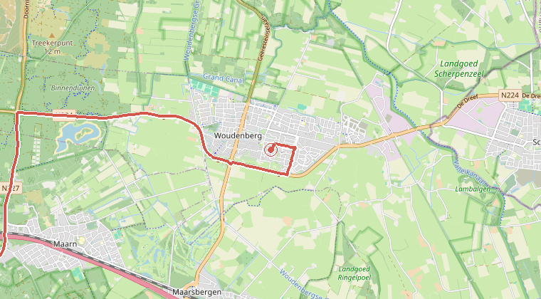 Kaart van de omgeving van de melding, met de kazerne die is gealarmeerd