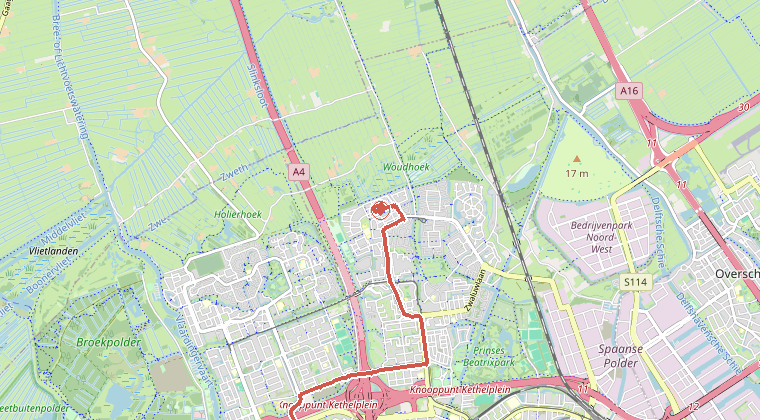 Kaart van de omgeving van de melding, met de kazerne die is gealarmeerd