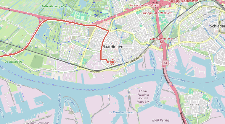 Kaart van de omgeving van de melding, met de kazerne die is gealarmeerd