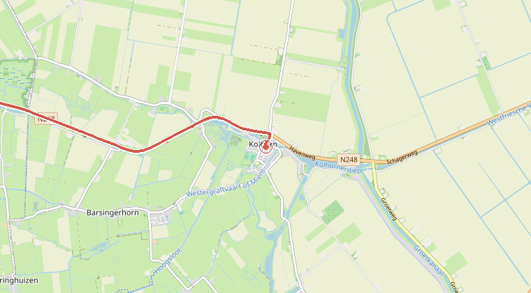 Kaart van de omgeving van de melding, met de kazerne die is gealarmeerd