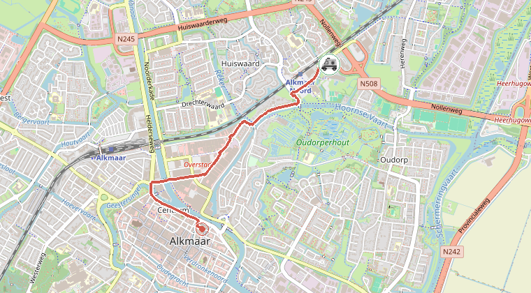 Kaart van de omgeving van de melding, met de kazerne die is gealarmeerd