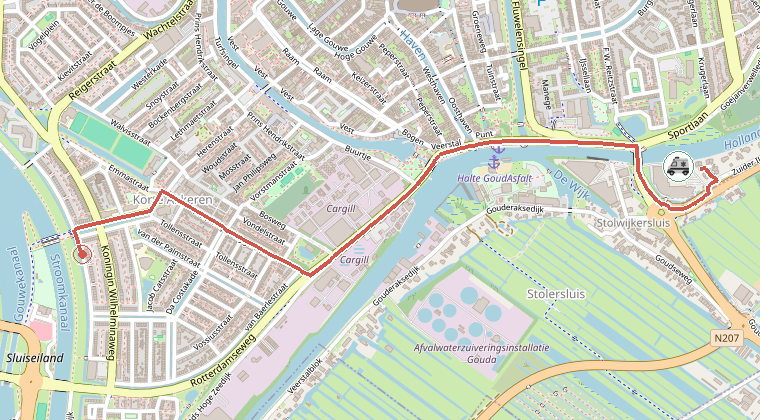 Kaart van de omgeving van de melding, met de kazerne die is gealarmeerd