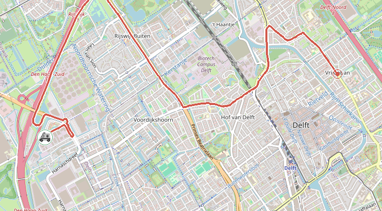 Kaart van de omgeving van de melding, met de kazerne die is gealarmeerd