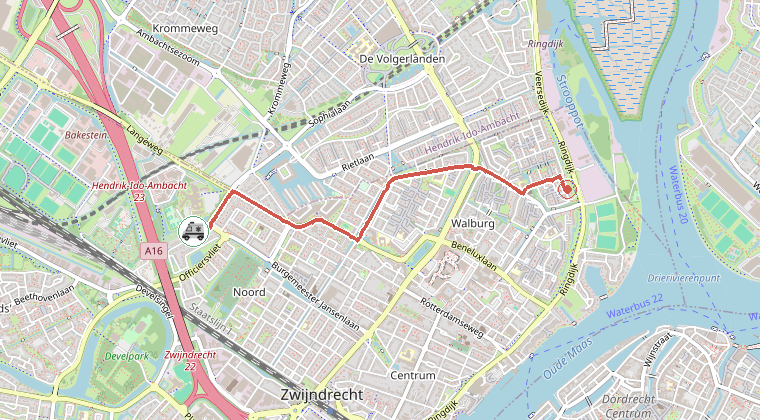 Kaart van de omgeving van de melding, met de kazerne die is gealarmeerd
