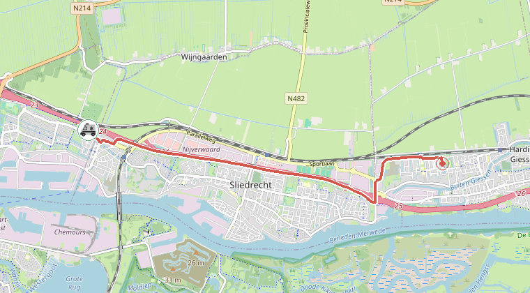 Kaart van de omgeving van de melding, met de kazerne die is gealarmeerd