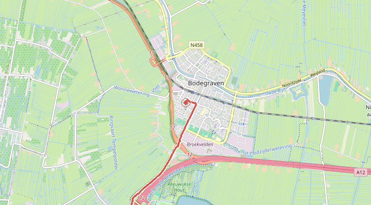 Kaart van de omgeving van de melding, met de kazerne die is gealarmeerd