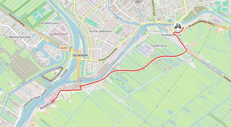 Kaart van de omgeving van de melding, met de kazerne die is gealarmeerd