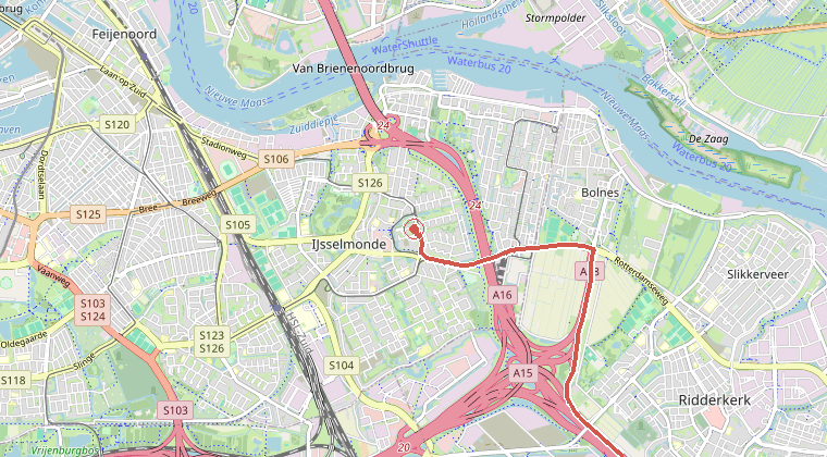 Kaart van de omgeving van de melding, met de kazerne die is gealarmeerd