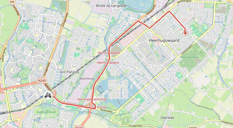 Kaart van de omgeving van de melding, met de kazerne die is gealarmeerd