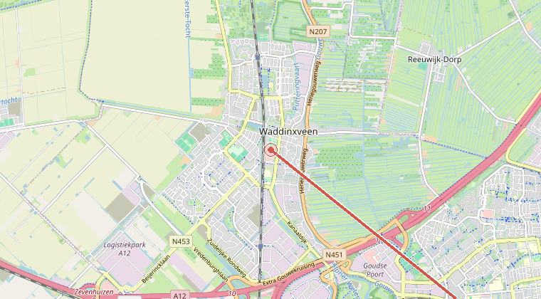 Kaart van de omgeving van de melding, met de kazerne die is gealarmeerd