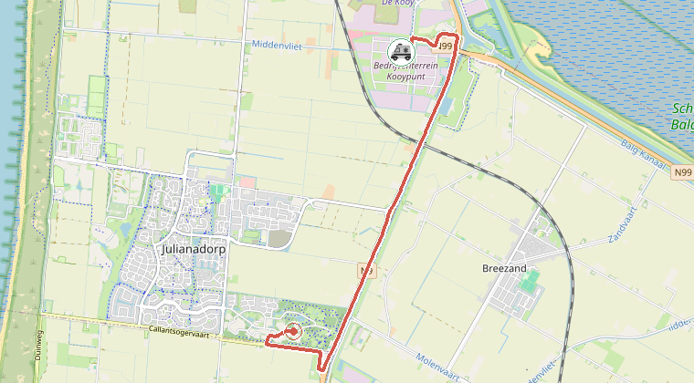 Kaart van de omgeving van de melding, met de kazerne die is gealarmeerd
