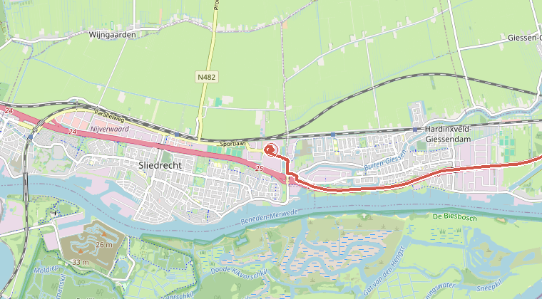 Kaart van de omgeving van de melding, met de kazerne die is gealarmeerd
