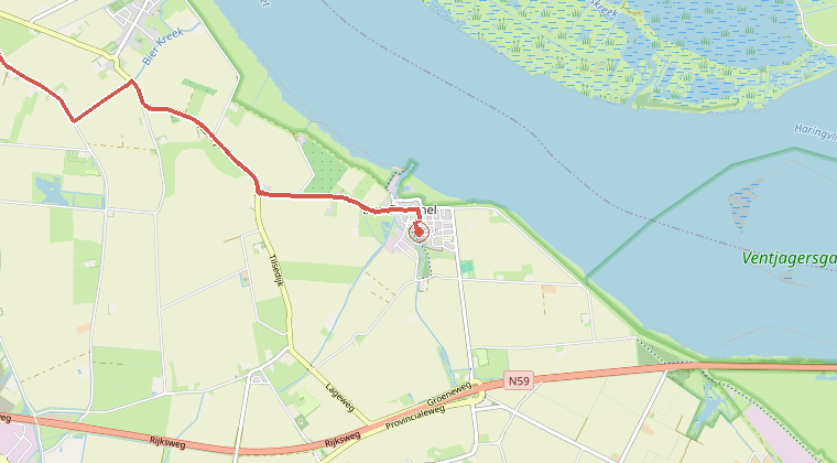 Kaart van de omgeving van de melding, met de kazerne die is gealarmeerd