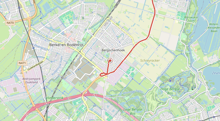 Kaart van de omgeving van de melding, met de kazerne die is gealarmeerd