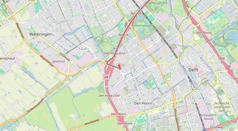Kaart van de omgeving van de melding, met de kazerne die is gealarmeerd