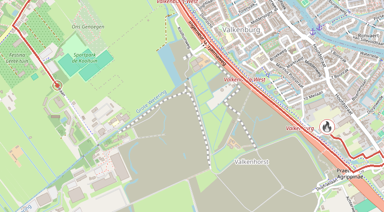Kaart van de omgeving van de melding, met de kazerne die is gealarmeerd