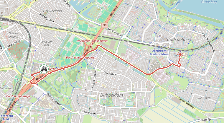 Kaart van de omgeving van de melding, met de kazerne die is gealarmeerd