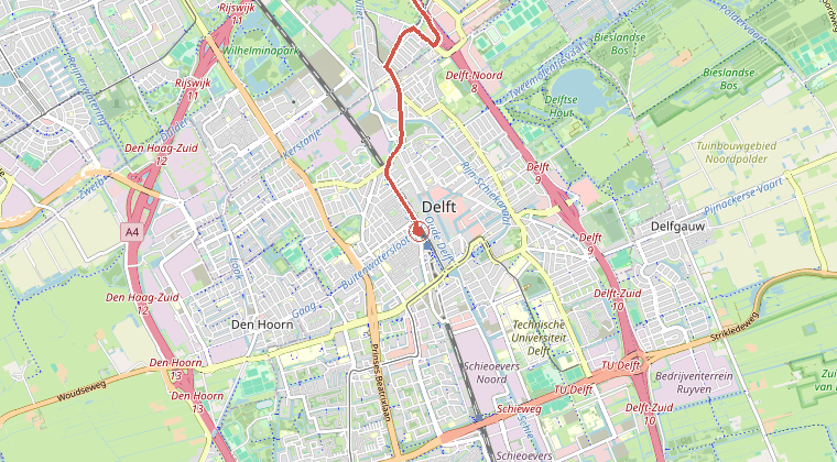 Kaart van de omgeving van de melding, met de kazerne die is gealarmeerd