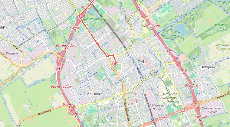 Kaart van de omgeving van de melding, met de kazerne die is gealarmeerd