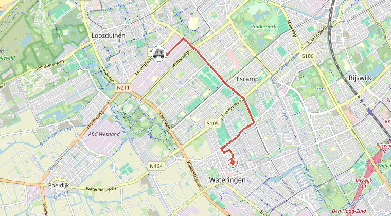Kaart van de omgeving van de melding, met de kazerne die is gealarmeerd