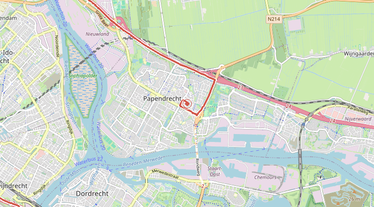 Kaart van de omgeving van de melding, met de kazerne die is gealarmeerd