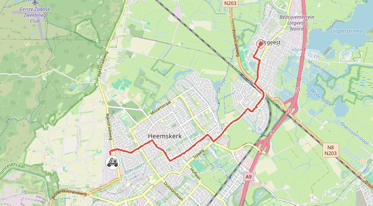 Kaart van de omgeving van de melding, met de kazerne die is gealarmeerd