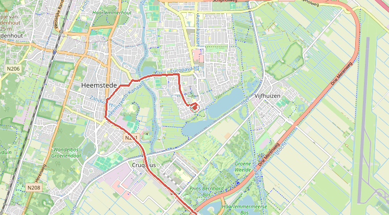 Kaart van de omgeving van de melding, met de kazerne die is gealarmeerd