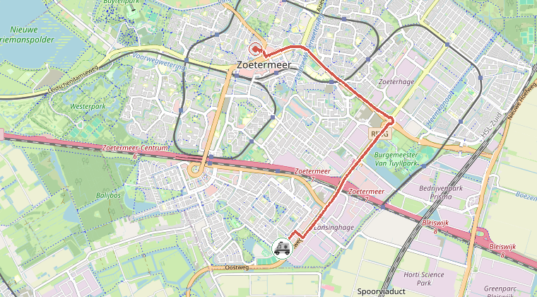 Kaart van de omgeving van de melding, met de kazerne die is gealarmeerd