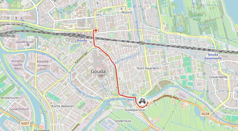Kaart van de omgeving van de melding, met de kazerne die is gealarmeerd