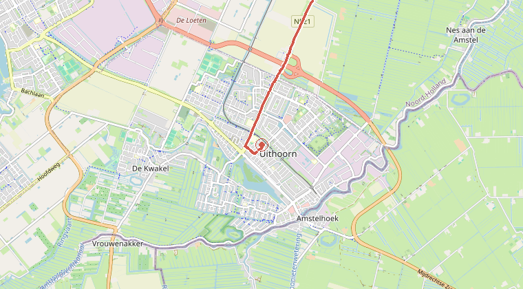 Kaart van de omgeving van de melding, met de kazerne die is gealarmeerd