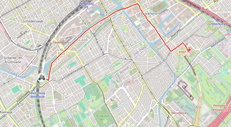 Kaart van de omgeving van de melding, met de kazerne die is gealarmeerd