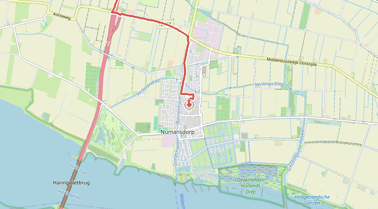 Kaart van de omgeving van de melding, met de kazerne die is gealarmeerd