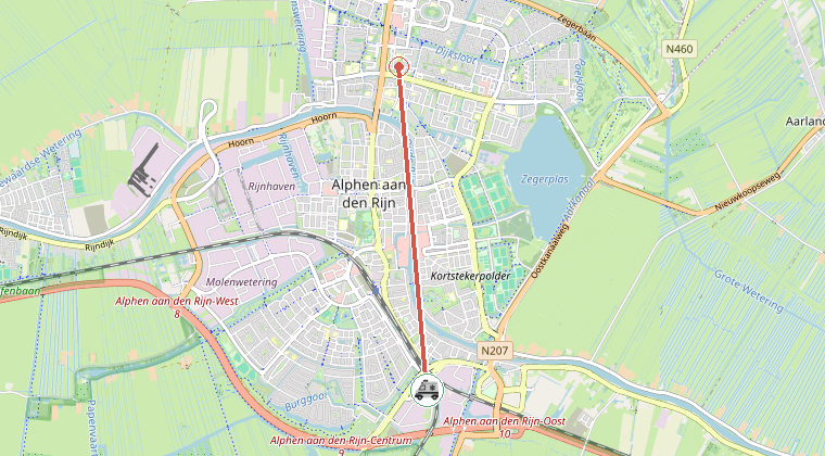 Kaart van de omgeving van de melding, met de kazerne die is gealarmeerd