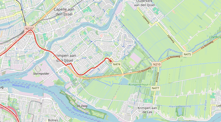 Kaart van de omgeving van de melding, met de kazerne die is gealarmeerd