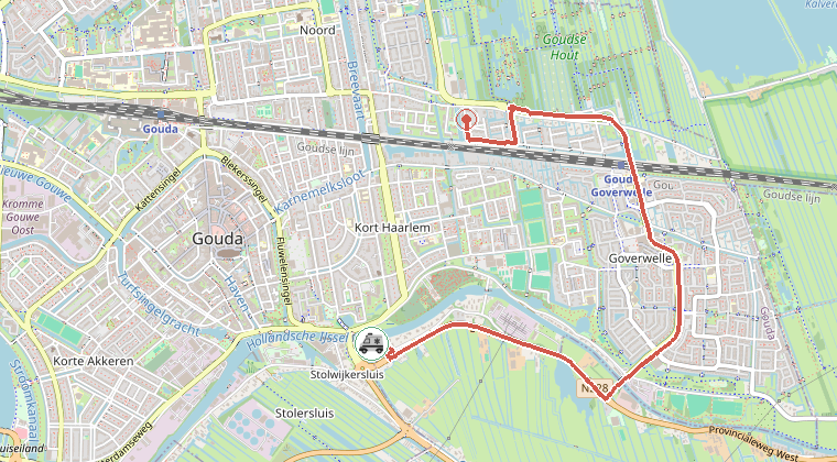 Kaart van de omgeving van de melding, met de kazerne die is gealarmeerd