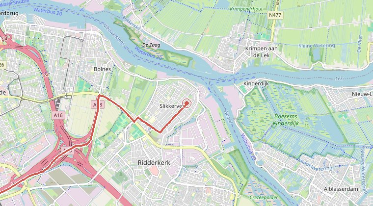 Kaart van de omgeving van de melding, met de kazerne die is gealarmeerd