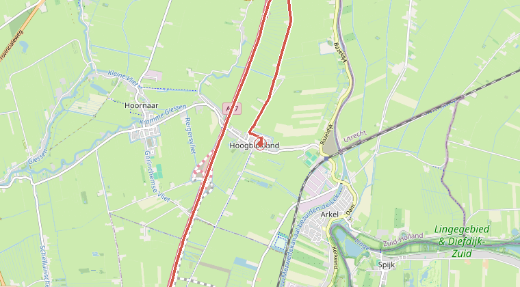 Kaart van de omgeving van de melding, met de kazerne die is gealarmeerd